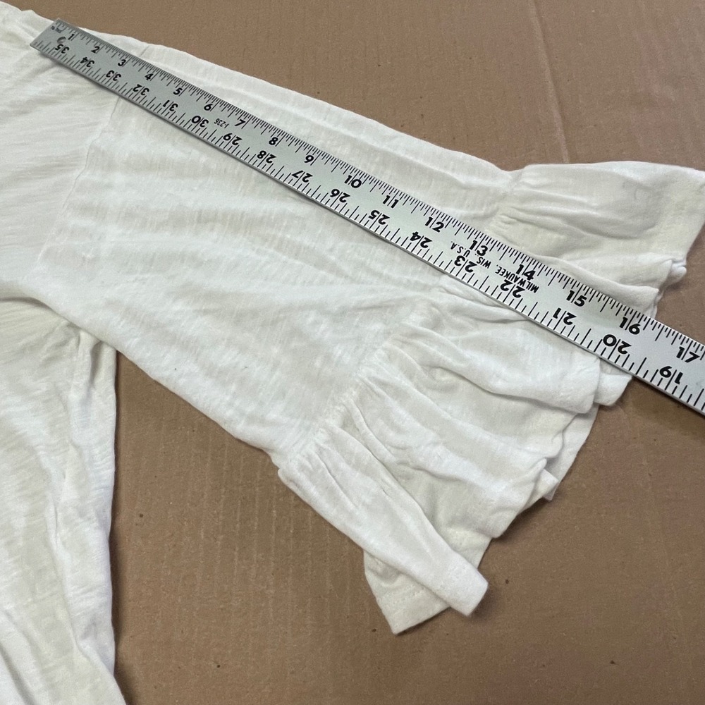 Lucky Brand Sz S White Pintuck Lace Ruffle Blouse Bell Sleeve Boho Cottagecore - Picture 11 of 15